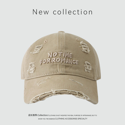 Korean-style Hole Embroidered Letter Baseball Cap Women's Summer Outdoor Sun Protection Showing Face Small Wide Brim Soft Top Sunshade Hat
