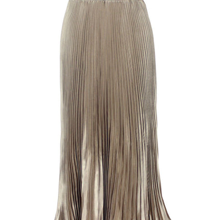 2025 new European and American foreign trade women's satin metallic luster pleated skirt long organ skirt long skirt skirt
