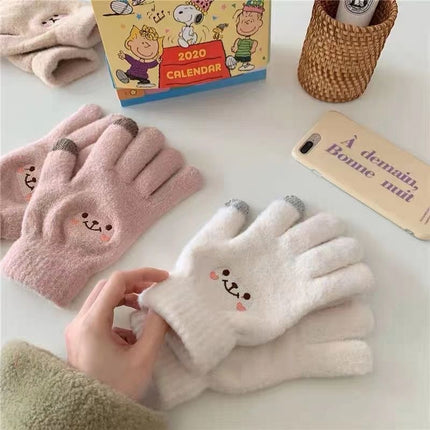 Gloves women's winter fleece-lined thick warm Korean cute riding electric car lovers cold thick five-finger touch screen wholesale