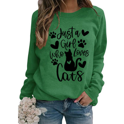Who loves cats printed crew neck coat European size ladies coat long sleeve cross-border foreign trade supply