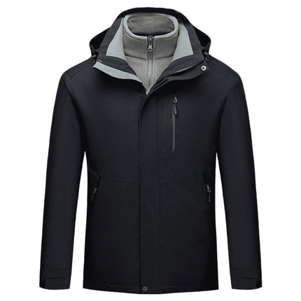 Three-In-One Jacket with Logo for Men and Women, Outdoor Detachable Cold-Proof and Warm Mountaineering Workwear, Team Uniform with Hood
