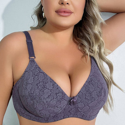 A cross-border new European and American ultra-thin steel ring lace adjustable bra luxury printed enlarged underwear