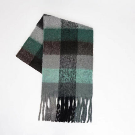 Autumn and winter European and American color matching AC cashmere thick tassel scarf rainbow plaid mohair warm female student plus