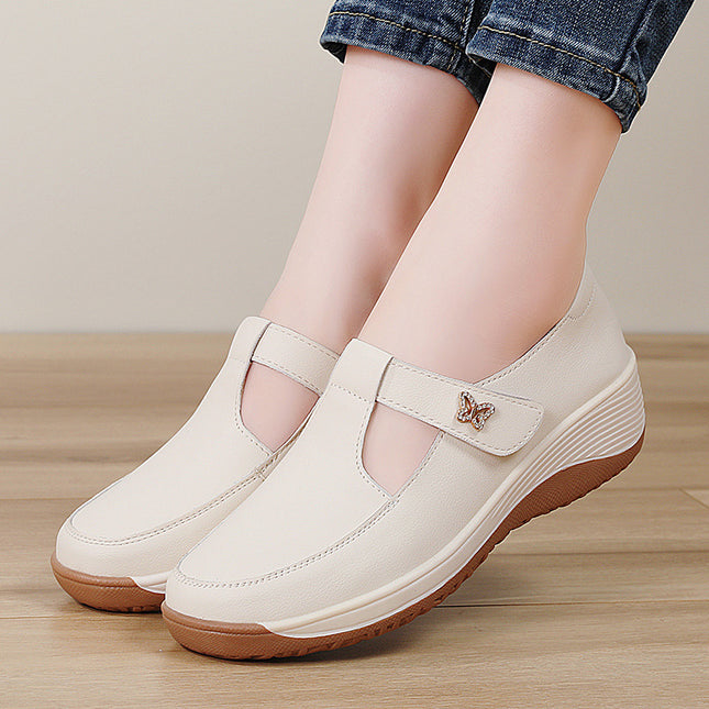 Mom's Shoes 2025 Spring New Thick-Soled Wedge Sandals Women's Flats Casual Shoes Heightening Breathable Women's Shoes