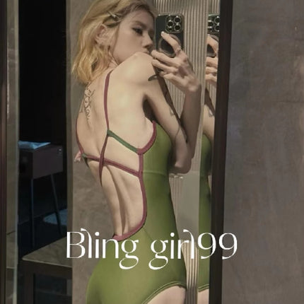[Moss Green] Racing Swimsuit with Beautiful Back, High-End Whitening, Professional Sports Double-Layer Swimsuit with Breast Pads, New Summer Style