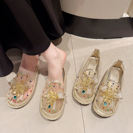 Rhinestone Bow Fisherman Shoes Women's 2025 Spring and Summer New Korean Style Flat-bottom Fashion Leg Casual Shoes Women