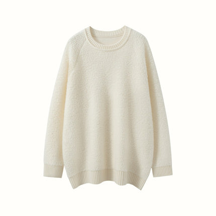Mid-Length Embroidered Knitted Raglan Long-Sleeved European and American Bottoming Sweater Autumn and Winter Round Neck Towel New Cashmere Sweater Women's Pullover