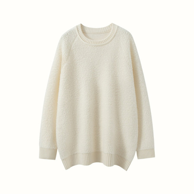 Mid-Length Embroidered Knitted Raglan Long-Sleeved European and American Bottoming Sweater Autumn and Winter Round Neck Towel New Cashmere Sweater Women's Pullover