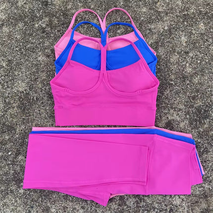 European and American solid color yoga clothes suit sports Y-shaped bra + high waist nude yoga leggings elastic tight shaping