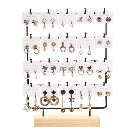 Solid Wood Iron Earring Rack Storage Hanging Earrings Earrings Cardboard Jewelry Rack Desktop Display Stall Jewelry Display Rack