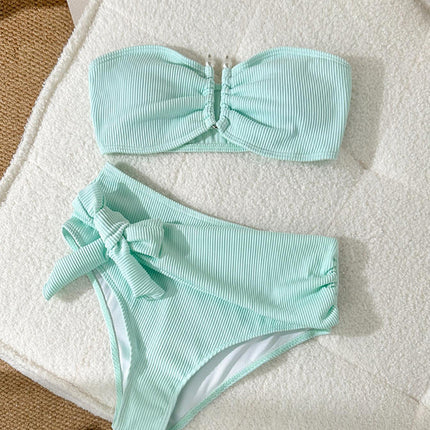 2025 New European and American Swimsuit Women's Flat-chest Bikini Sexy Split High Waist Beach Bikini Foreign Trade Swimsuit