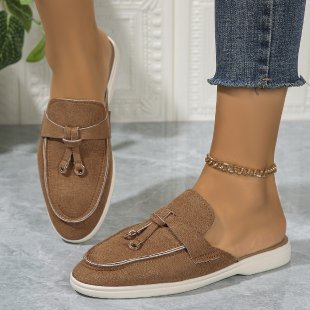 European and American Slippers 2024 Spring New Women's Baotou Half Slippers Outer Wear One-Leg Muller Lazy Shoes Half Slippers Wholesale