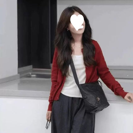 2024 New Autumn and Winter Korean Style Fashionable Elegant All-match Slimming High-end Western Style Casual Simple Sweater Top