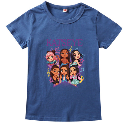 Hot Katseye Funny Print T-Shirt Kids Clothes Baby Girls 100% Cotton Short Sleeve Tops Junior Boys T-shirt Children Clothing 9197