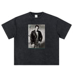 Washed black regular loose version short sleeves / S