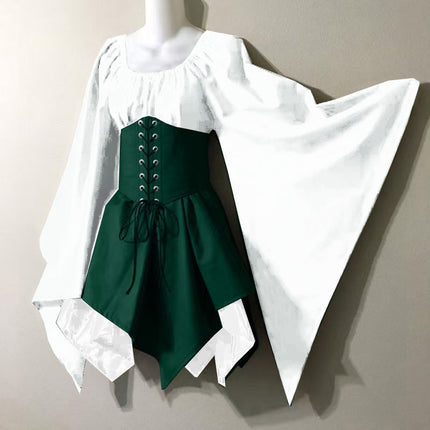 Cross-Border Wish New Party European and American Women's Long-Sleeved Renaissance Medieval Bell-Sleeved Dress