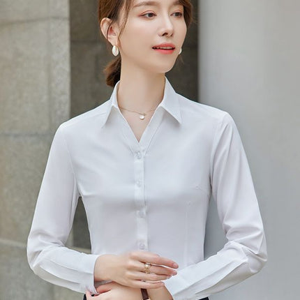 OL Long-sleeved Shirt Slim-fit Women's Shirt Hotel Front Desk Cashier Overalls Supermarket Shopping Guide Falls Uniforms Autumn