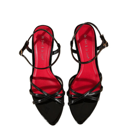 New Summer One-Line Buckle Cross Pointed Toe Elegant High-Heeled Sandals French Stiletto Simple and Versatile Women's Shoes