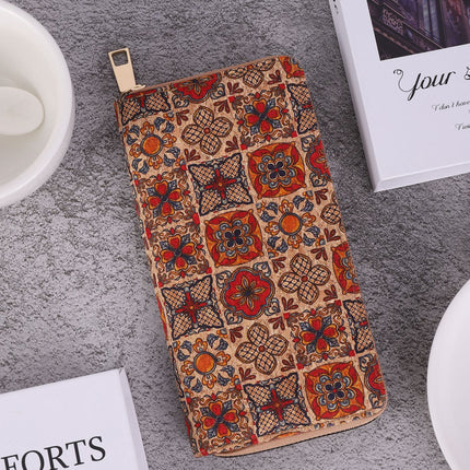 Cross-Border Bohemian Multifunctional Clutch Bag with Multiple Card Slots Wood Grain Wallet Literary Ladies Bag Card Bag Pu Small Bag