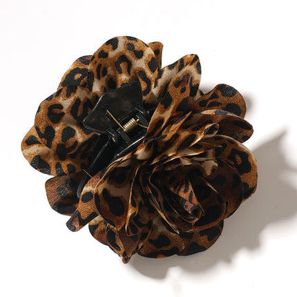 Fashion Fabric Leopard Print Camellia Hair Clip European and American Style Personality Girls' Back of the Head Flower Hair Clip Hair Accessory