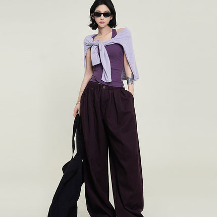 Wu Tongtong Drapey Loose Wide-Leg Straight Casual Pants for Women, Autumn Korean Style High-Waisted Slimming Floor-Length Trousers