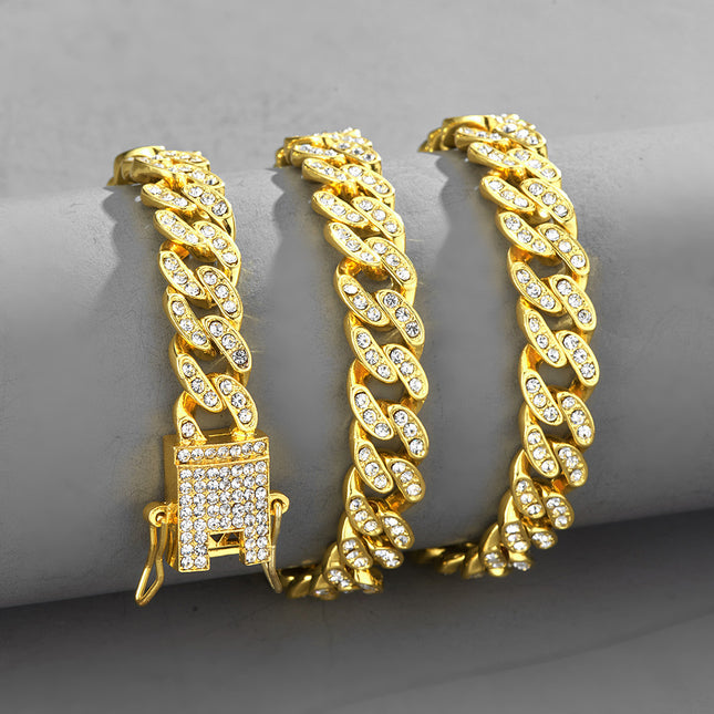 Full diamond Cuban chain European and American hipster hip-hop rap jewelry 10mm Cuban hip-hop jewelry wholesale necklace female Joker