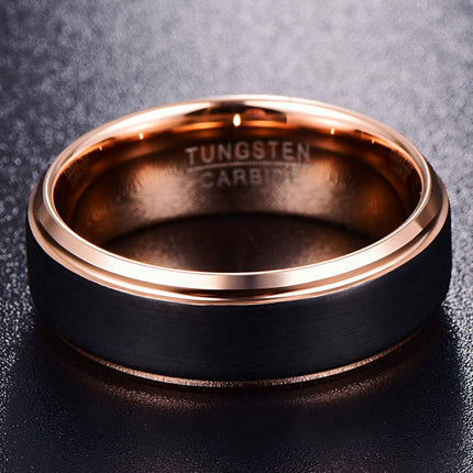 Tungsten Steel Ring 8mm Wide Electroplated Black Matte Electroplated Rose Gold Men's Tungsten Steel Ring