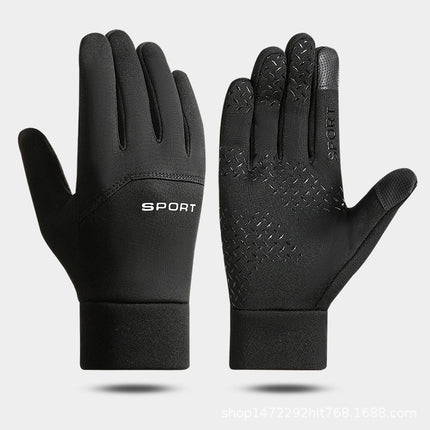 Winter warm gloves men's and women's SPORT unilateral horizontal standard fleece-lined outdoor two-finger waterproof non-slip touch screen riding