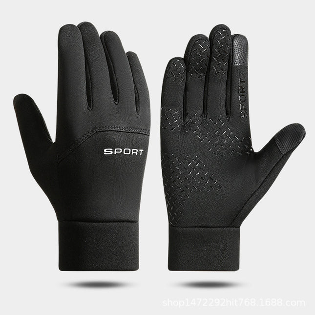 Winter warm gloves men's and women's SPORT unilateral horizontal standard fleece-lined outdoor two-finger waterproof non-slip touch screen riding