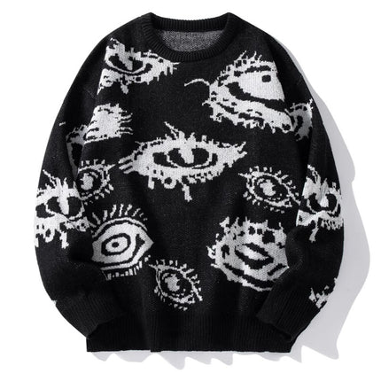 European and American foreign trade round neck long sleeve loose sweater sweater jacquard eye pattern personalized warm a generation of hair