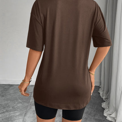 European and American Women's Casual Multi-Color Round Neck Short-Sleeved Light Version Simple Fashion Sports Top Pure Color Loose Light Board T-Shirt