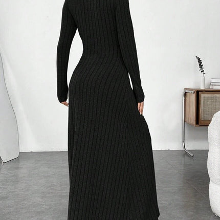 European and American Cross-Border Autumn and Winter Women's Clothing, Slim-Fitting High Collar, Fashionable Solid Color Pit Strip Brushed Long-Sleeved Dress for Women