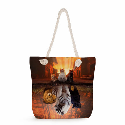 Cross-border Cute Cat Printed Shoulder Bag Simple Portable Storage Beach Bag Fashionable All-match Handbag