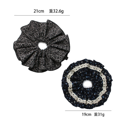 Korean Retro Niche Floral Scrunchie Black High-End Hair Tie 2025 New High-Quality Versatile Hair Accessory