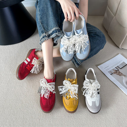 Women's Casual Sneakers in Stock for Spring and Summer, New Flat Color-Blocked Round-Toe Lace-Up Student Casual Sports Shoes