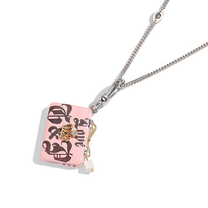 Cross-border foreign trade jewelry letter printing enamel glaze pink laptop pendant exquisite design sense necklace