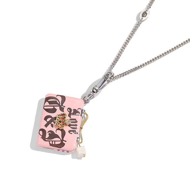 Cross-border foreign trade jewelry letter printing enamel glaze pink laptop pendant exquisite design sense necklace