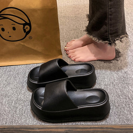 Thick-soled slippers for women's outdoor wear summer one-word latest black and white cat online famous beach shoes non-slip high heel sandals