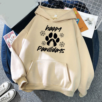 Foreign trade cross-border Happy Pawlidays dog feet snowflake printing hooded hooded vests autumn and winter European and American men and women