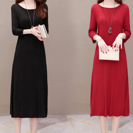 Autumn Modal Women's Dress Early Autumn Home Clothes with Chest Pad Outwear Long Dress Pajamas Over-the-Knee Long Sleeve Nightgown