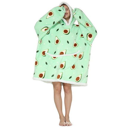 Parent-Child Composite Cold-Proof Clothing Lazy Tv Blanket Thickened Home Wear Outdoor Mid-Length Pajamas Flannel Robe