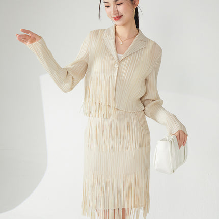 Miyake tassel fashion suit long sleeve coat short skirt women's spring wear a set of small two-piece fashion