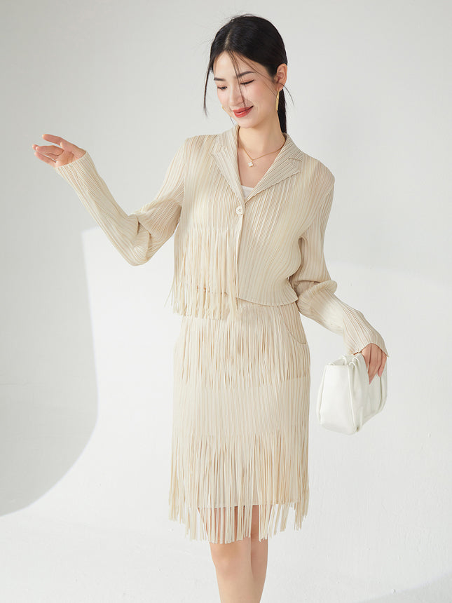 Miyake tassel fashion suit long sleeve coat short skirt women's spring wear a set of small two-piece fashion