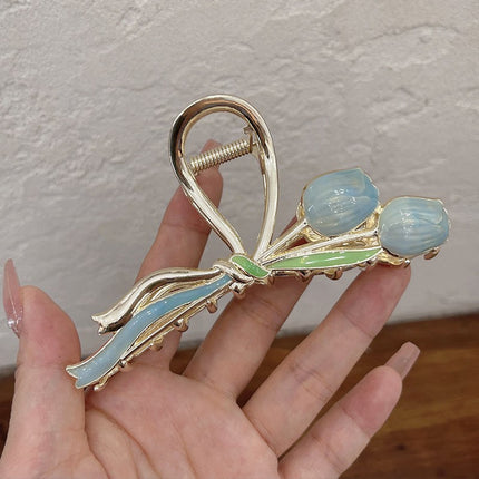Japanese and Korean Alloy Grabber Streamers Double-Ended Twist Tulip Hairpin Girl Heart Flower Edge Clip Popular Head Accessories