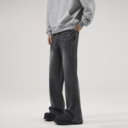 LKTM Men's# American vibe Lightning Crack Blue Jeans Men's cleanfit Slightly Slim Pants