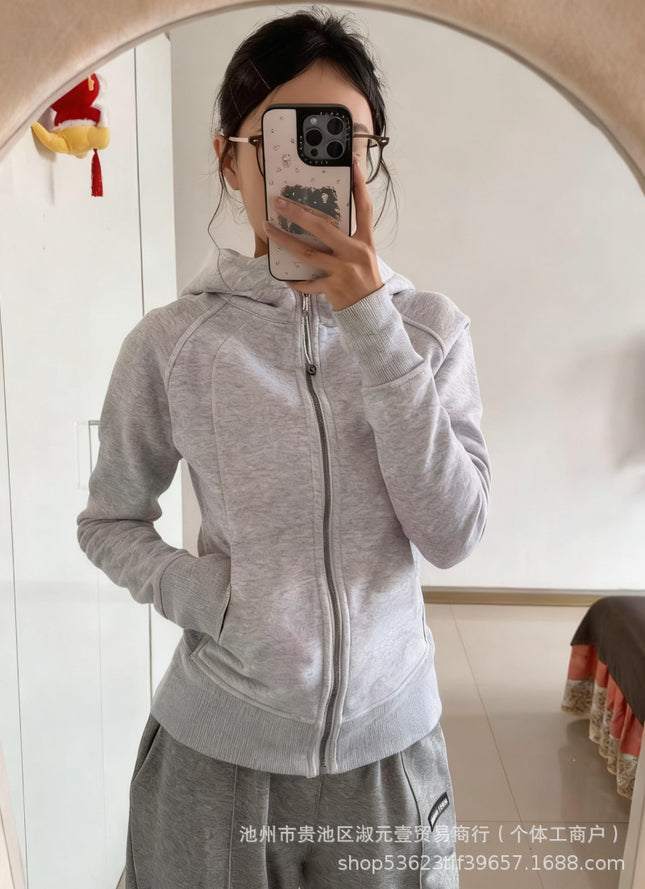 Lulu Original Scuba Cardigan Full Zipper Slim Long-Sleeved Hoodie Hooded Jacket Jacket Sweatshirt Women's Top