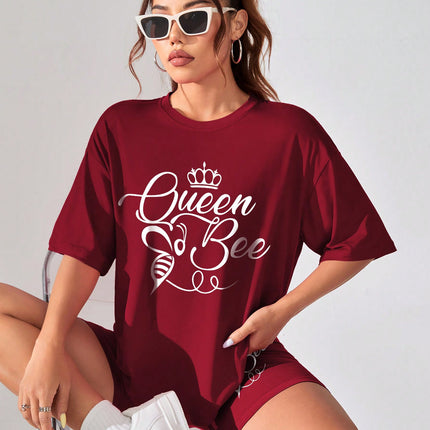 Cross-border Wine Red Fashion Small Crown Print All-match Short-sleeve Shorts suit