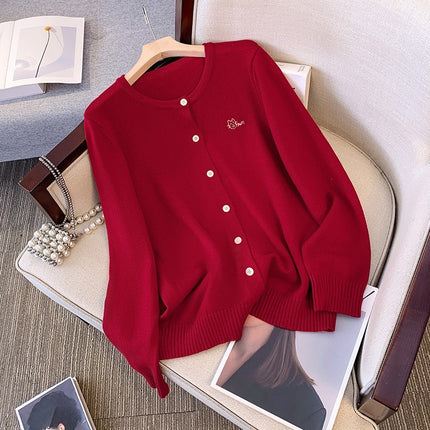 plus size Early Autumn Coat Green Knitted Cardigan Chubby Sister Autumn New Joker Loose Top 9165