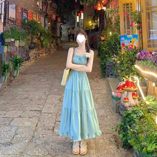 Summer New Mint Milk Green Suspender Dress for Women, This Year's Popular Hot Style Sweet Girl Wears Gentle Waist Skirt