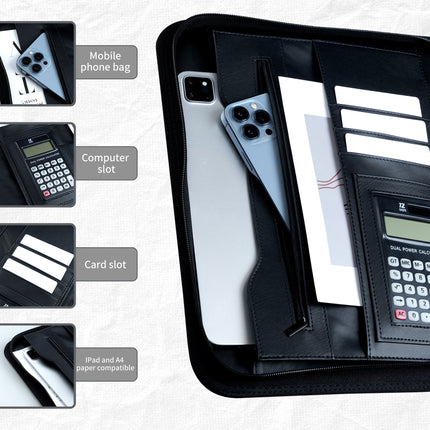 Spot Multifunctional A4 Folder Pu Leather Loose-Leaf Zipper Bag Office Business Satchel Manager Folder Custom Wholesale